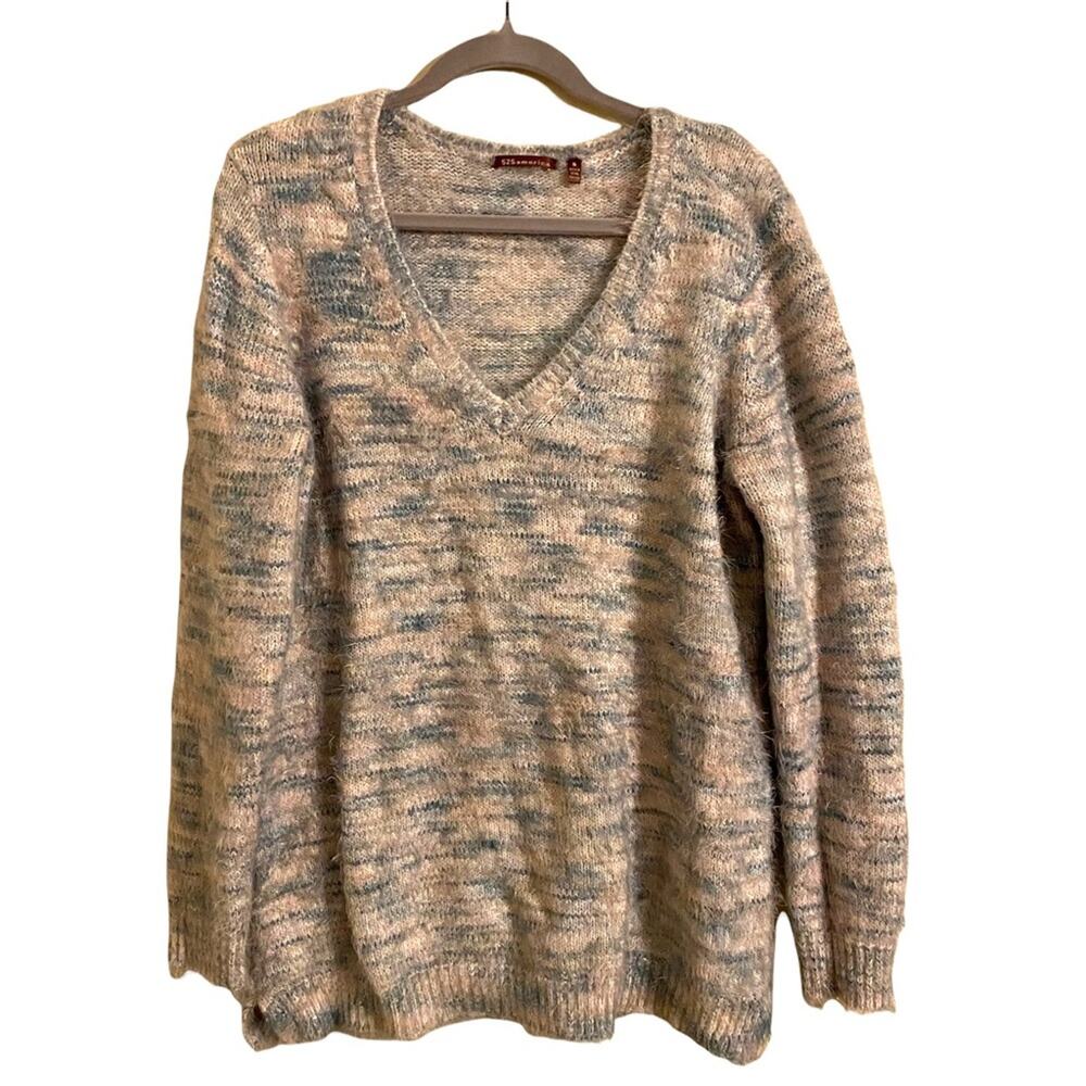 525 America Blue Eyelash‎ Oversized V-Neck Sweater Spacedye Small